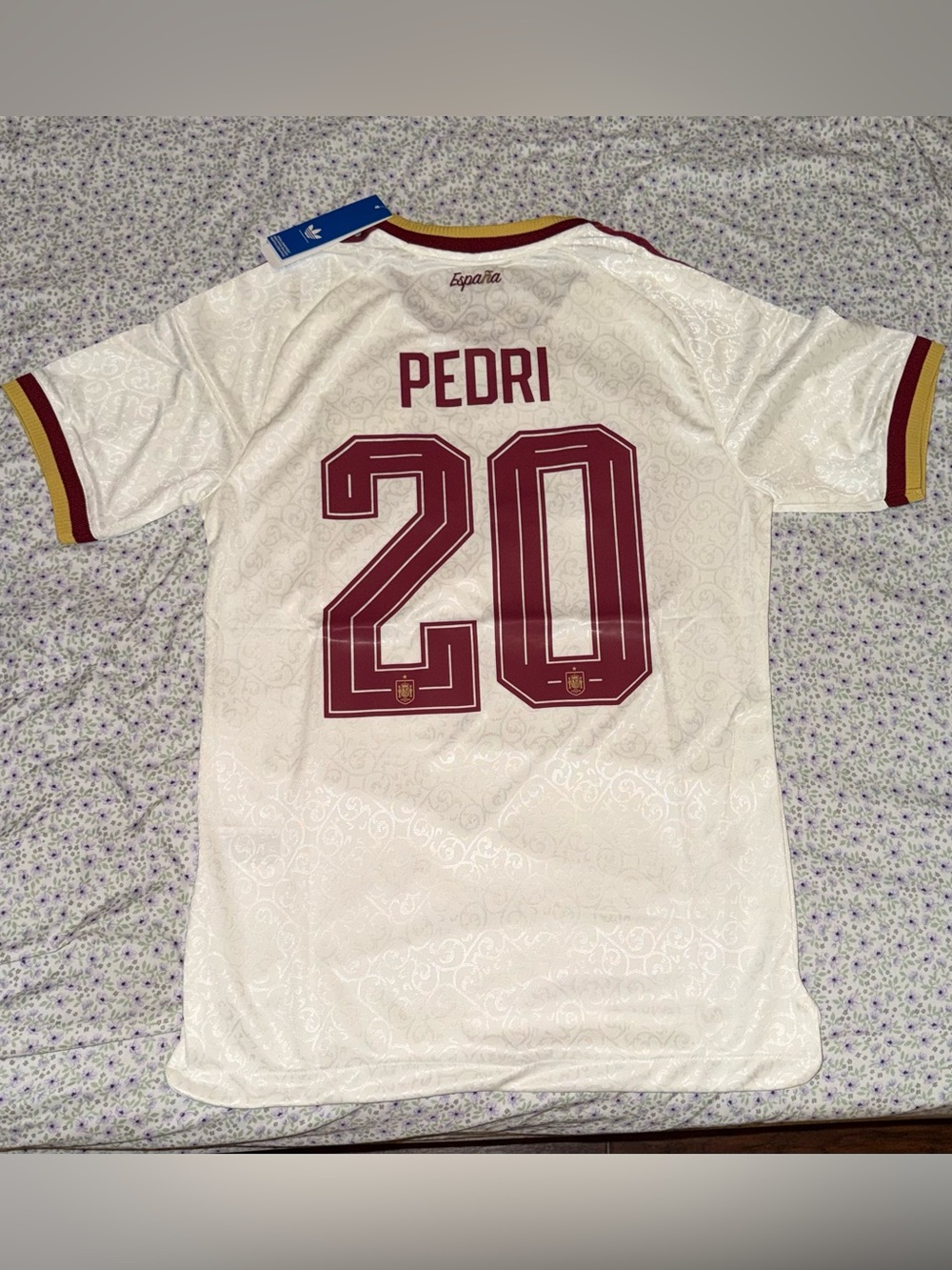 Spain World Cup 2026 PEDRI #20 Slim Fit Jersey White and Maroon